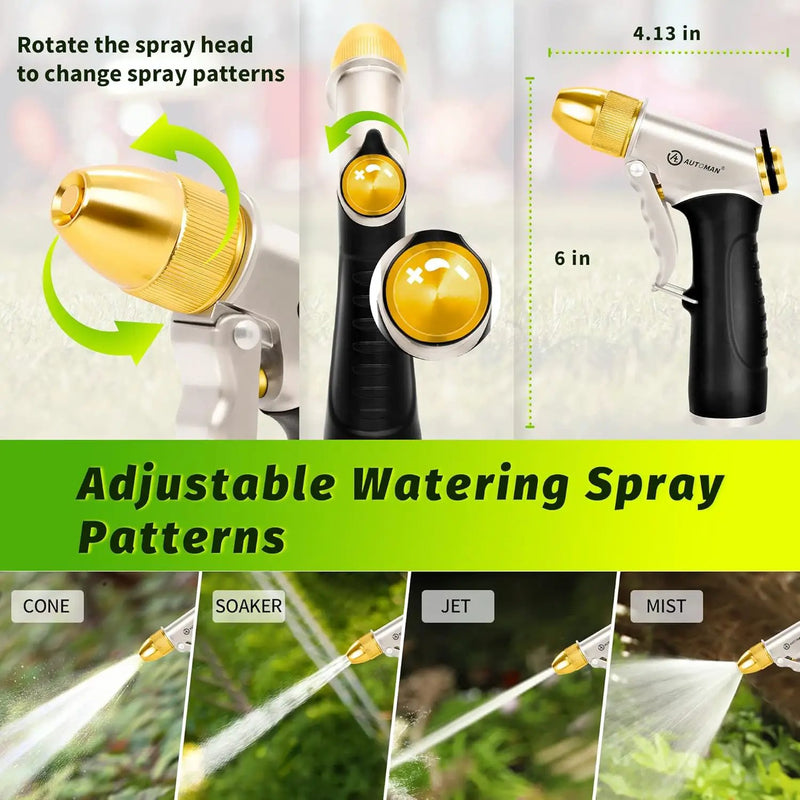AUTOMAN Metal Hose Nozzle, High Pressure Garden Hose Sprayer, 100% Metal Water Hose Nozzle, Adjustable Watering Nozzle, Heavy Duty Garden Nozzle for Watering Plants & Lawns, Washing Cars & Pets by GreenHaven Gardens
