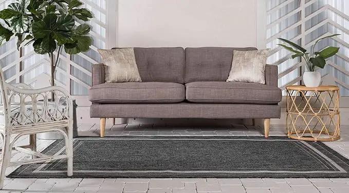 Unique Loom Outdoor Border Collection Area Rug - Soft Border (4' 1" x 6' 1" Rectangle, Black/ Ivory) by GreenHaven Gardens