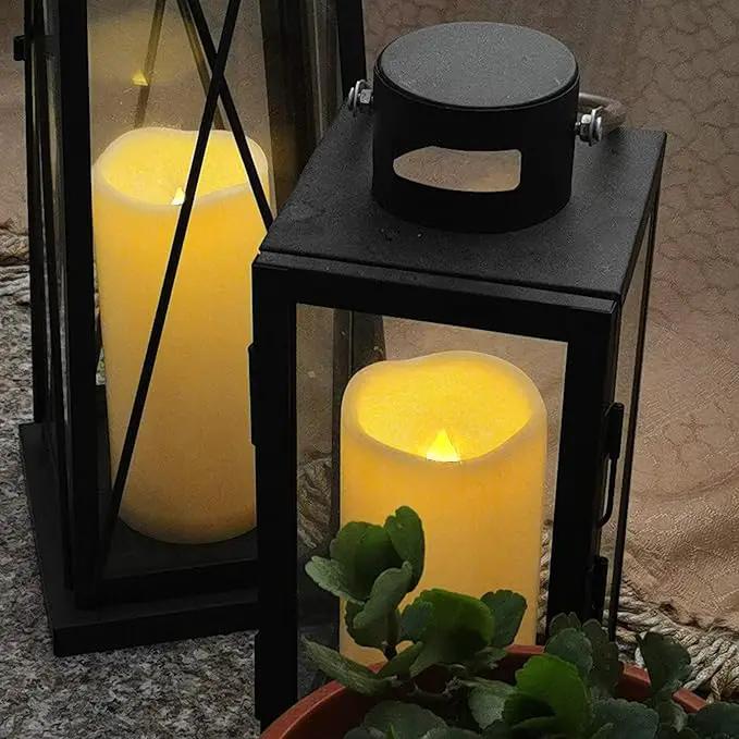 iZAN 2 PCS Outdoor Flameless LED Pillar Candle with Remote & Timer - Long Lasting Waterproof Flickering Battery Operated Electric Candle for Christmas Lantern Party Wedding Decoration 3"x7" by GreenHaven Gardens