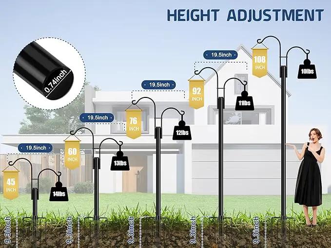Ottsuls Bird Feeder Pole, 2 Pack 108 INCH Double Shepherds Hooks for Outdoor, Garden Pole with 5 Base Prongs Heavy Duty Planter Hooks for Hanging Plant Baskets, Lantern, Hummingbird Feeder by GreenHaven Gardens