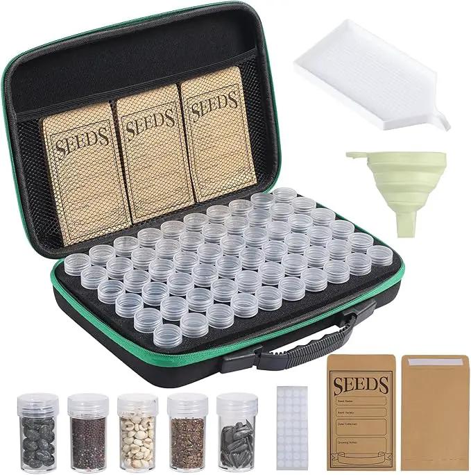 Seed Storage Box, Portable Seed Saving Box, Sturdy Seed Organizer Kit Seed Envelopes Funnel Label, Seed Container for Flower Plants Vegetable Seed, M-60 Slots by GreenHaven Gardens