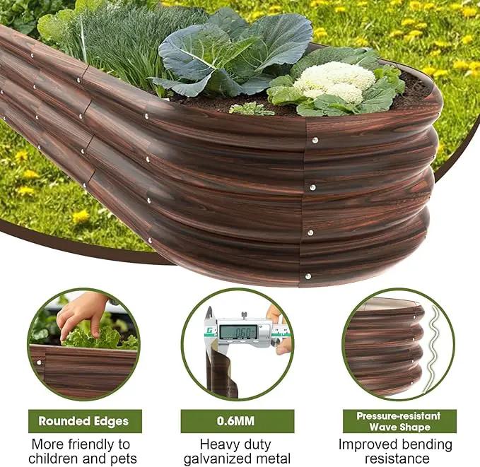 6x2x1ft Oval Galvanized Raised Garden Bed Outdoor 9-in-1 Large Metal Modular Planter Box Raised Beds for Gardening,Vegetables,Fruits,Flowers & Herbs (Brown) by GreenHaven Gardens