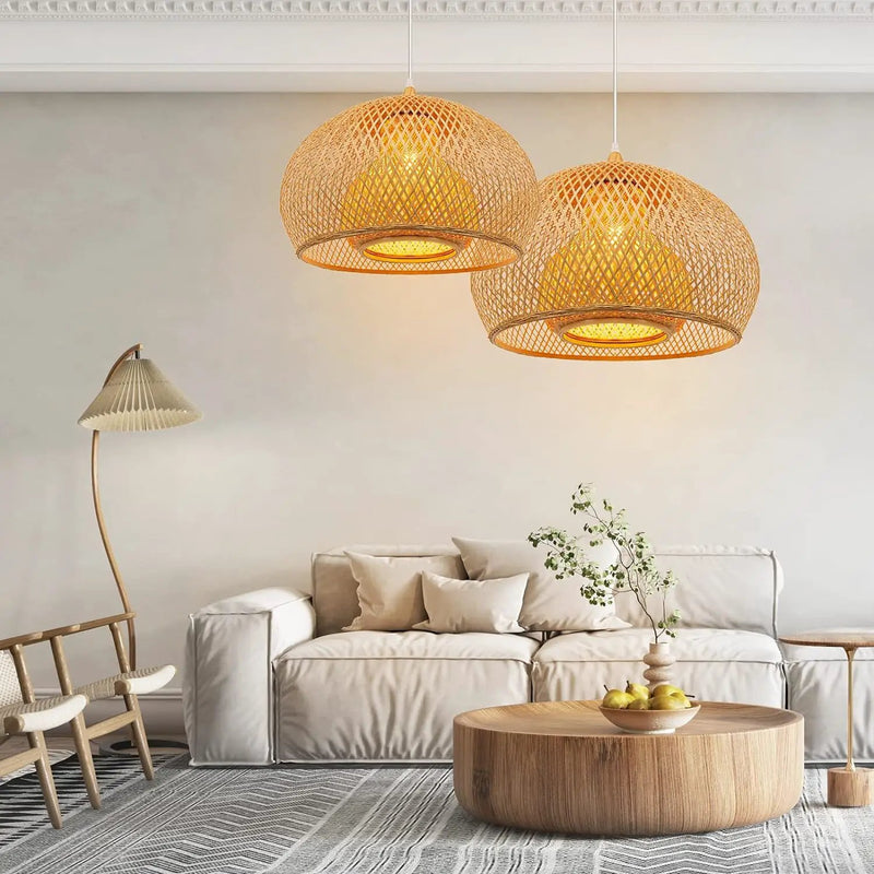 Arturesthome 1 Light Weaving Bamboo Pendant Light for Kitchen Island,17.6" Wicker Chandelier,Handmade Woven Hanging Ceiling Light for Living Room Bedroom by GreenHaven Gardens