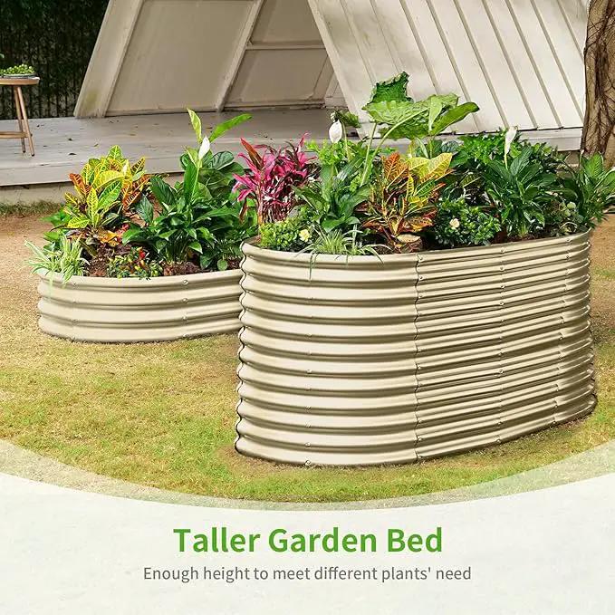 Land Guard 6x3x3ft Oval Galvanized Raised Garden Beds, Large-Capacity Metal Planter Box Outdoor, Durable Deep Raised Garden Bed 3ft Tall, Raised Beds for Gardening Vegetables, Cream Yellow by GreenHaven Gardens