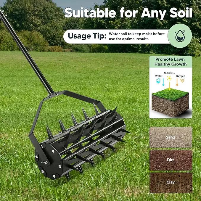 Rolling Lawn Aerator, Rotary Spike Lawn Aerator, Heavy Duty Manual Aerator Lawn Tool, 17-Inch Push Spike Aerator Roller with Adjustable Steel Handle for Garden, Lawns, Patio and Yard Grass Aeration by GreenHaven Gardens