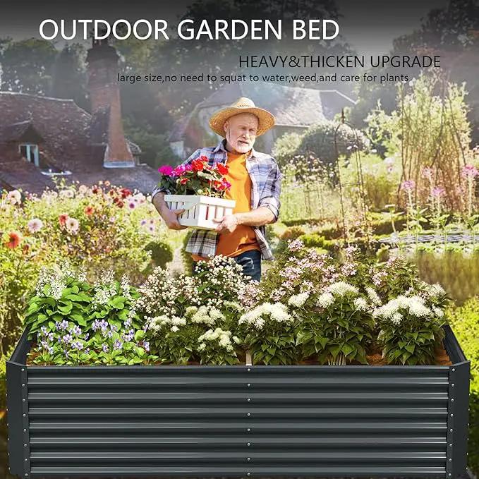 8x4x2ft Galvanized Raised Garden Bed Outdoor, Metal Garden Bed for Vegetables, Above Ground Garden Box for Flower, Steel Raised Beds for Gardening - Dark Gray by GreenHaven Gardens