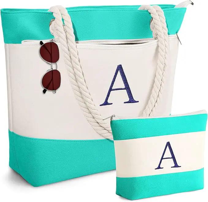 YOOLIFE Beach Bags for Women - Initial Tote Waterproof Bag with Makeup Bag, Mothers Day Gifts for Women Mom Friend Birthday by GreenHaven Gardens