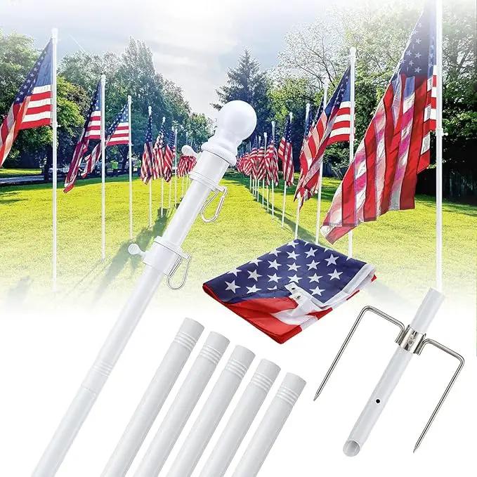 Barcetine 4-Pack Ground Flag Pole Kit - 8.5 FT Tangle Free with Anti-Tip Stand Prong -1 inch Heavy Duty Portable Inground Flag Holder for Yard Garden Outdoor, Bonus 3x5 US Flag,White by GreenHaven Gardens
