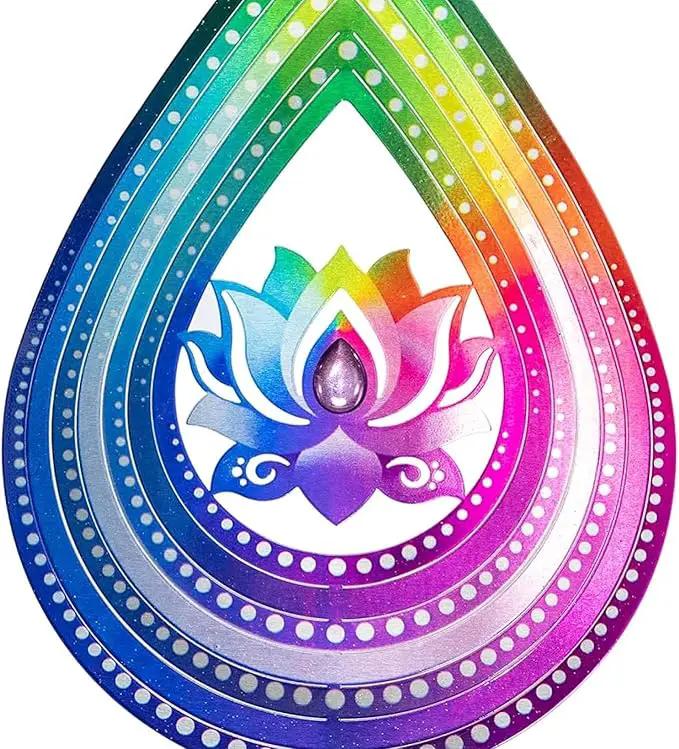 VP Home Lotus Teardrop Wind Spinner - 3D Metal Outdoor Hanging Lotus Decor for Garden and Yard - Kinetic Wind Spinners with S-Hook, Durable Weather-Resistant Steel - 8.5 x 15 Inches by GreenHaven Gardens