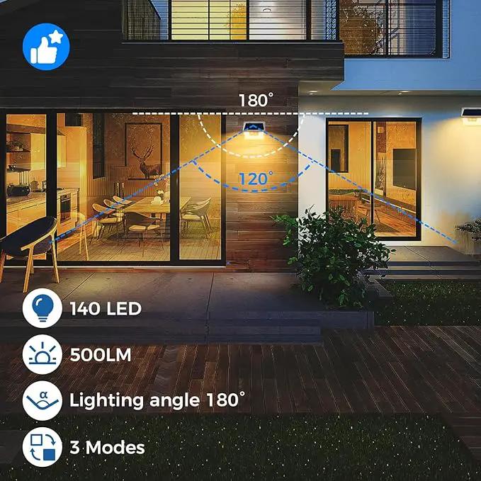 Peasur Solar Lights Outdoor Motion Sensor Waterproof, 6Pack 140LED White Solar Powered Fence Lights, 3 Modes Security Wall Lights for Garden Yard Outside Warm by GreenHaven Gardens