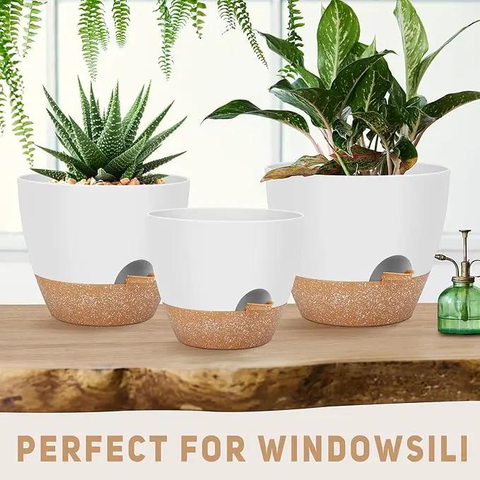 12" 10" 9" Large Self Watering Plant Pots, 3 Pack Flower Pots Planters with Multi Mesh Drainage Holes for Indoor Outdoor Garden Plants and Flowers. by GreenHaven Gardens