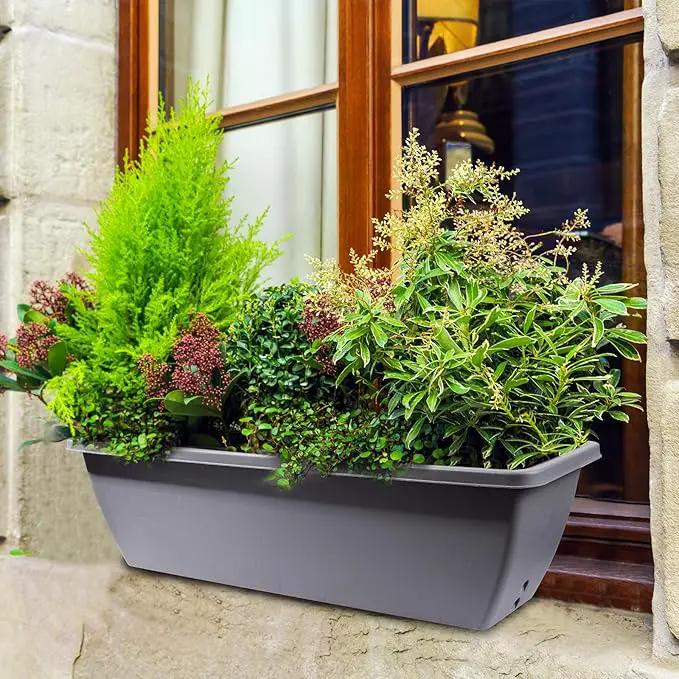6 Pcs 24 inch Window Box Planter, Large Rectangular Flower Planter Boxes with Shelf Insert Plastic for Indoor and Outdoor Garden, Balcony Home Decor (6, 24 inch) by GreenHaven Gardens