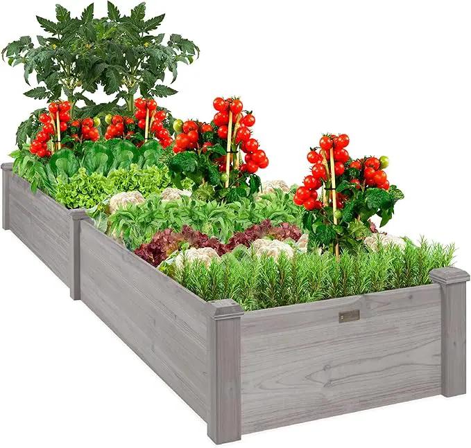 Best Choice Products 8x2ft Outdoor Wooden Raised Garden Bed Planter for Vegetables, Grass, Lawn, Yard - Gray by GreenHaven Gardens