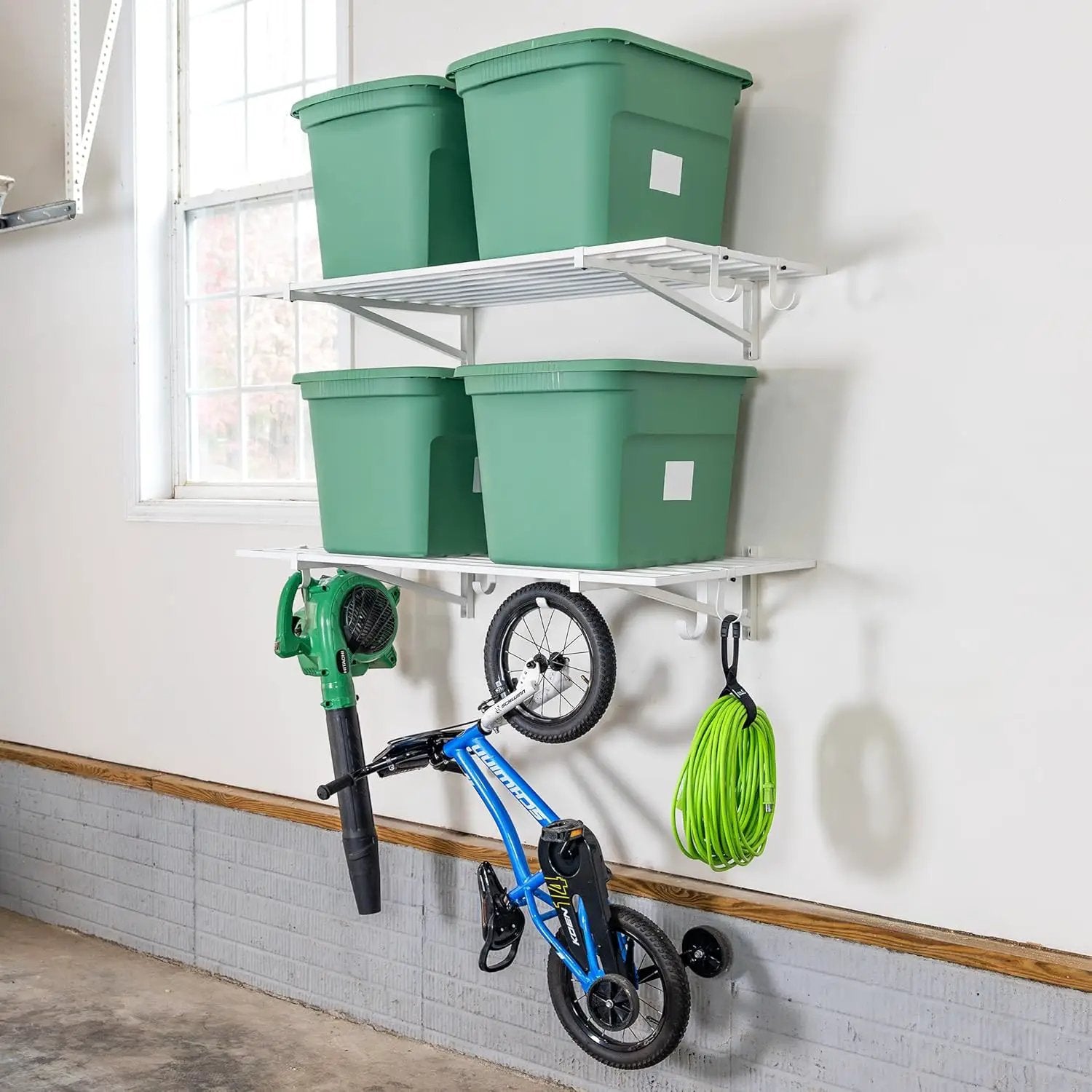 StoreYourBoard 2-Pack Heavy Duty Wall Shelves – Wall-Mounted Garage Storage Shelving and Organization for Sheds, Closets, or Utility Rooms – Holds 200 lbs, 2ft x 4ft, White by GreenHaven Gardens
