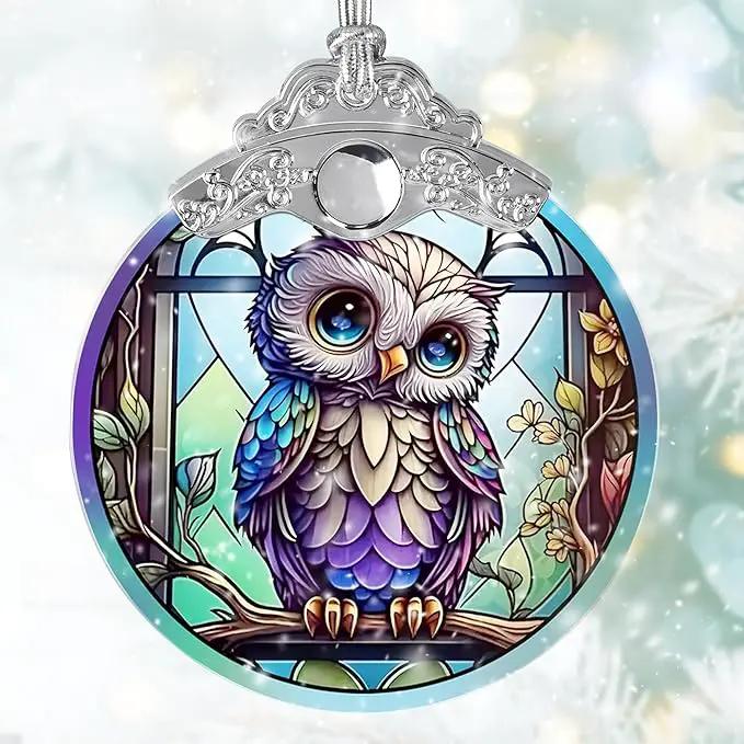 Owl Stained Glass Suncatcher, Jocidea Owl Ornament, Owl Christmas Ornament, Holidays Ornaments, Christmas Tree Ornament, Owl Decor, Gifts for Owl Lovers by GreenHaven Gardens