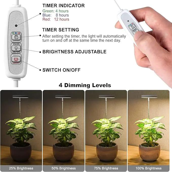 LORDEM Grow Light, Full Spectrum LED Plant Light for Indoor Plants, Height Adjustable Growing Lamp with Auto On/Off Timer 4/8/12H, 4 Dimmable Brightness, Ideal for Small Plants, 3 Packs by GreenHaven Gardens