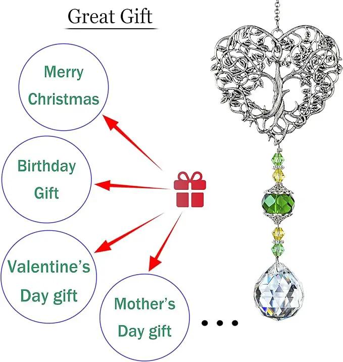 H&D HYALINE & DORA Tree of Life Crystal Suncatchers Crystal Drop Prism Rainbow Maker Hanging for Home Garden Decoration, Heart Shaped by GreenHaven Gardens