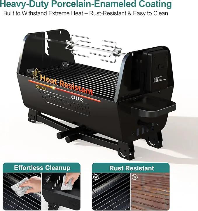 Brand‑Man 2‑in‑1 Charcoal BBQ Grill with Motorized Rotisserie – Portable, Foldable Grill, 257 sq in Outdoor BBQ Grill for Camping & Tailgate, Adjustable Height, Dual Vents by GreenHaven Gardens