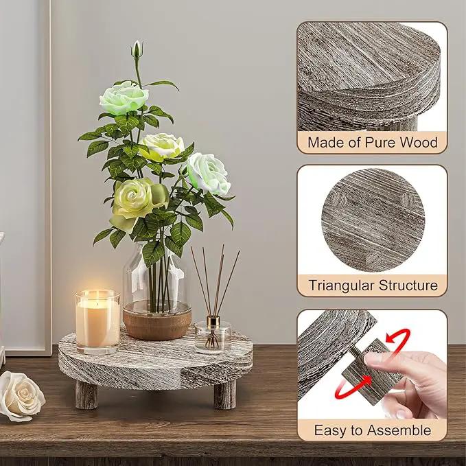 3 Pcs Wood Plant Stand Indoor Outdoor, Round Wood Riser for Decor 6/8/10" Wooden Stool Display Stand Flower Pot Holder Small Planter Tray Modern Potter Decorative (Rustic Grey) by GreenHaven Gardens
