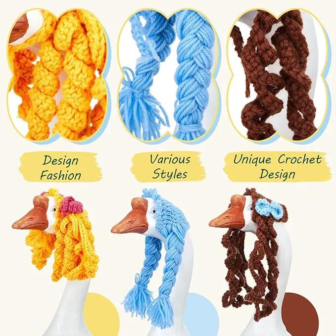 3 Pcs Porch Goose Outfit, Cute Porch Goosey Braid Wig, Crochet Hook Portico Goose Wig for Lawn Goosey Garden by GreenHaven Gardens