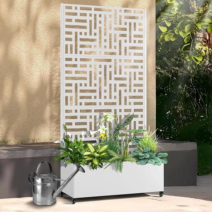 Raised Garden Bed with Trellis and Wheels,73"x35"x16" Metal Raised Garden Bed,White Modern Metal Planter with Climbing Trellis for Vines & Vegetables by GreenHaven Gardens