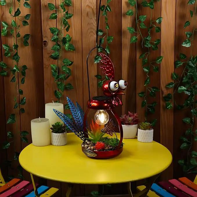 Alpine Corporation LYT286SLR-HH Solar-Powered Metal Rooster w/Garden Enclosed LED Light Decor, Solar Patio Decor, 16''H, Red by GreenHaven Gardens