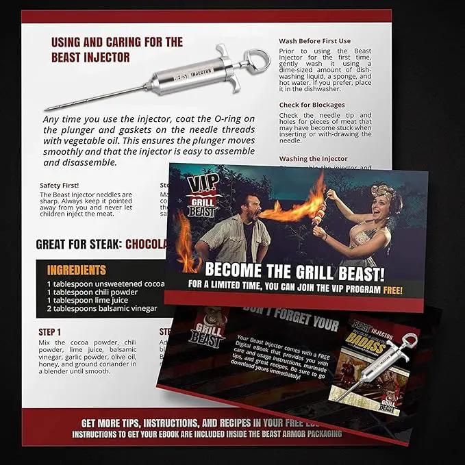 Grill Beast - 304 Stainless Steel Meat Injector Kit with 2-oz Large Capacity Barrel and 3 Professional Marinade Needles by GreenHaven Gardens