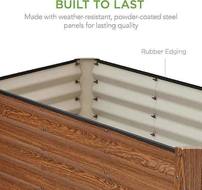 Best Choice Products 4x2x2ft Outdoor Metal Raised Garden Bed, Deep Root Planter Box for Vegetables, Flowers, Herbs, and Succulents w/ 119 Gallon Capacity - Wood Grain by GreenHaven Gardens