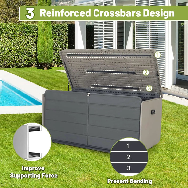KUIKUI Deck Boxes Outdoor Waterproof, Large Outdoor Deck Box with Wheels Waterproof, 260 Gallon XXL Storage Box Lockable, Grey by GreenHaven Gardens
