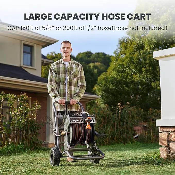 Giraffe Tools Garden Hose Reel Cart with Wheels, Heavy Duty Metal Water Hose Reel Cart, 200 ft of 1/2 Capacity, Mobile Hose Reel Cart for Outside by GreenHaven Gardens