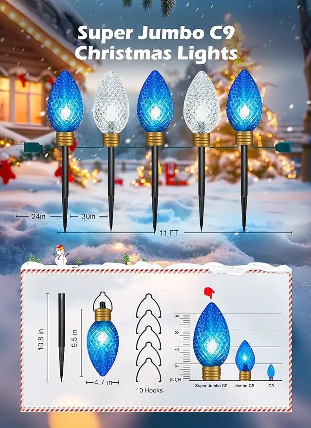 Moonflor Strawberry Super Jumbo Christmas Lights Outdoor - 11FT 5 LED Jumbo C9 Christmas Pathway Lights,Hanging String Lights,Christmas Lights Outdoor Decorations for Lawn Holiday Yard, Blue White by GreenHaven Gardens