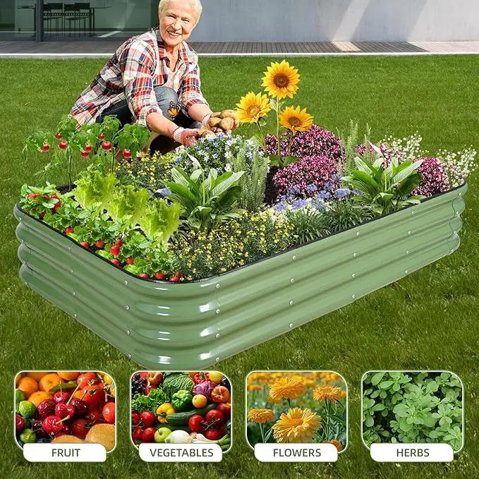 4-in-1 Modular Raised Garden Bed Kit - Adjustable Sizes (5x3x1ft, 4x4x1ft, 6x2x1ft, 7x1x1ft) - Heavy Duty Galvanized Steel Planter Box with Bracing Rods & Gloves for Vegetables, Fruits by GreenHaven Gardens