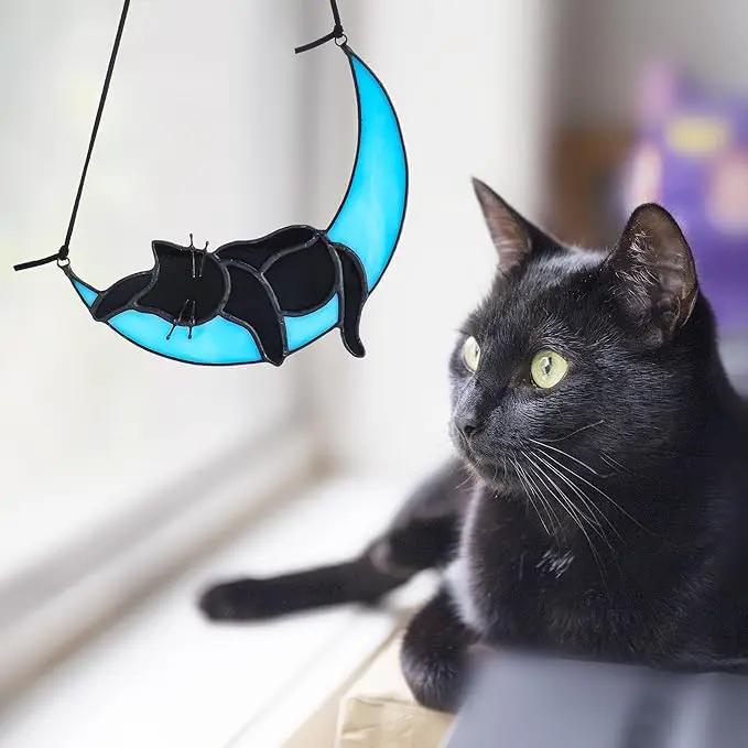 HDCRYSTALGIFTS Black Cat Decor Suncatcher Stained Glass Window Hanging,Handcrafted Kitty Decor Funny for Cat Lovers,Home Decoration for Window Patio Office Living Room Wall by GreenHaven Gardens