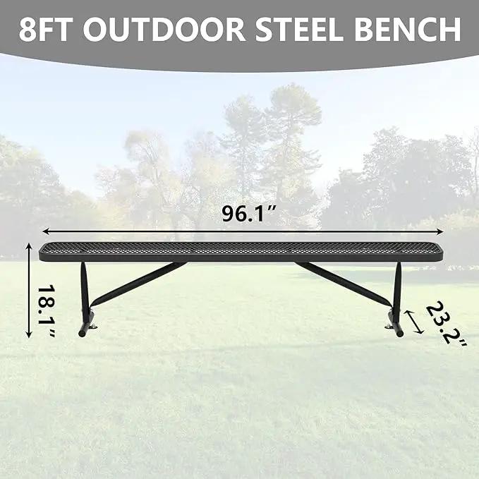 96" L Outdoor Metal Benches, Heavy Duty Garden Park Bench for Outside, Porch Chair Sports Backless Commercial Benches Mesh Bench for Shopping Mall, Store, Lawn, Park, Patio, Deck, Garden by GreenHaven Gardens