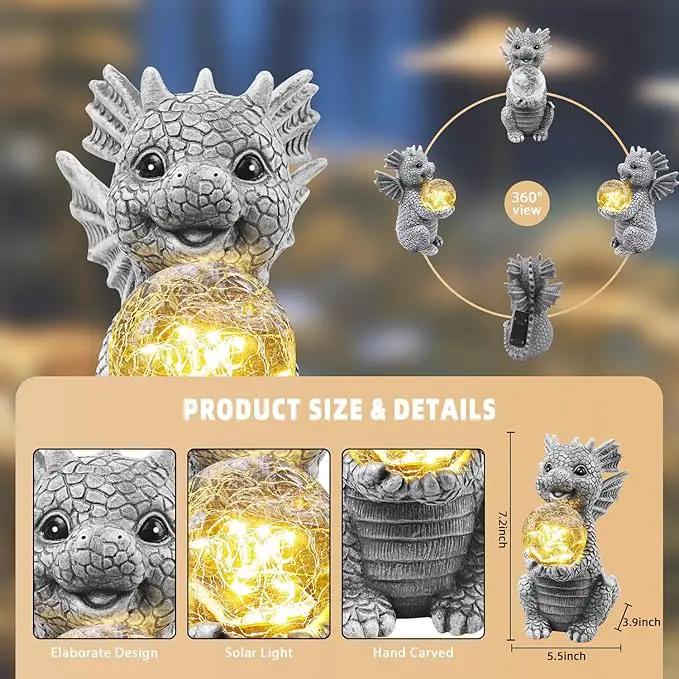 Solar Garden Outdoor Statues 7.2" Resin Dragon Statues Holding Magic Ball with Solar Lights,Lawn Decor for Patio, Balcony, Yard Ornament,Unique Gifts for Mom Grandma Housewarming by GreenHaven Gardens