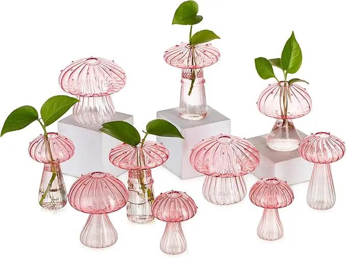 Glasseam Mushroom Plant Propagation Stations: Pink Glass Terrarium Jar Set of 10 Cute Planters for Indoor Plants Mini Propagate Station Unique Christmas Birthday Gifts for Women Home Office Decor by GreenHaven Gardens