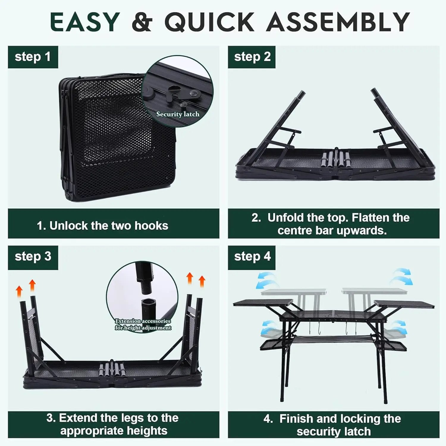 Nice C Camping Table, Compact Folding Table, Grill Table, Outdoor Tables, Camping Tables That Fold Up Lightweight, with 4 Side Tables & Mesh Net for BBQ, Camping by GreenHaven Gardens