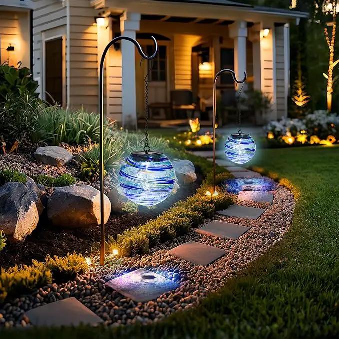VCUTEKA Solar Chandelier Outdoor, Hanging Glass Solar Light with Hook Up, Garden Lanterns Decor for Yard, Tree and Patio, Starry Blue by GreenHaven Gardens