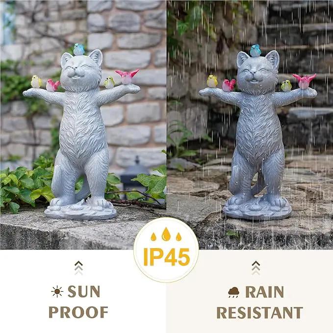 MININOVA Solar Outdoor Decorations Garden Statue Cat Figurines with Birds for Yard Patio Balcony Lawn Outside Ornaments Gifts for Women Mother Kids by GreenHaven Gardens