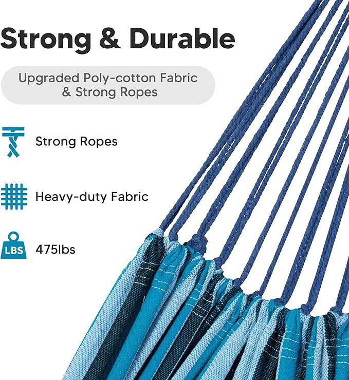 SUNCREAT Hammocks Outdoor Camping Double Hammock, Extra Large 2 Person Hammock for Camping, Blue Stripes by GreenHaven Gardens
