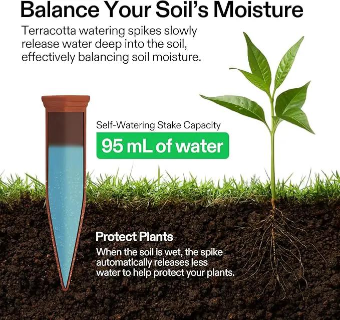 VIVOSUN 6-Pack Self-Watering Spikes, Hexagonal Terracotta Watering Stakes, Auto-Water Device, Planter Insert for Indoor & Outdoor Potted Plants by GreenHaven Gardens