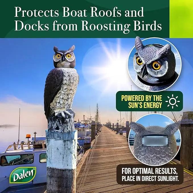 Dalen SOL-R Action Solar Fake Owl Decoy to Scare Birds Away from Gardens, Rooftops, and Patios - Safe and Humane, 18" 360º Rotating Head by GreenHaven Gardens