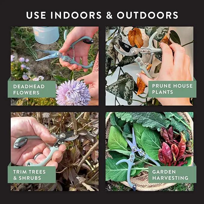 Modern Sprout Hand Pruners & Shears Set - Lightweight Gardening Tools W/Easy Lock - Sharp Carbon Steel Blades -Rust Resistant Scissors for Herbs, Flowers - Reusable Holster - Lavender by GreenHaven Gardens