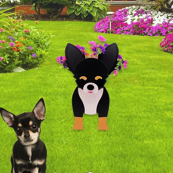 Black and White Chihuahua Planter Plant Pots,Cute Garden Dog Flower Planter,Dog Planters Birthday Gifts for Women,Office,Indoor/Outdoor Decor(9.45 * 5.91 * 13.46in) by GreenHaven Gardens