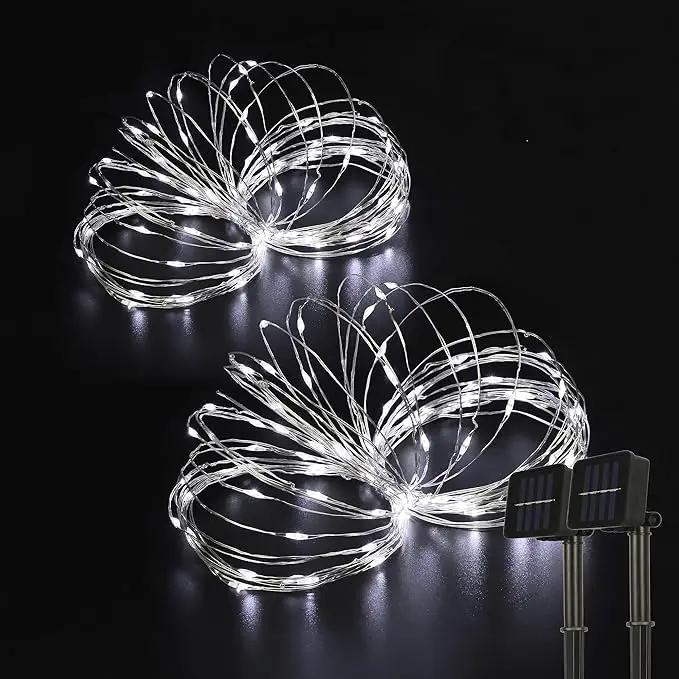 2 Pack 33ft 100 LED Solar Fairy String Lights(Warm White+Cool White+Multicolor) by GreenHaven Gardens