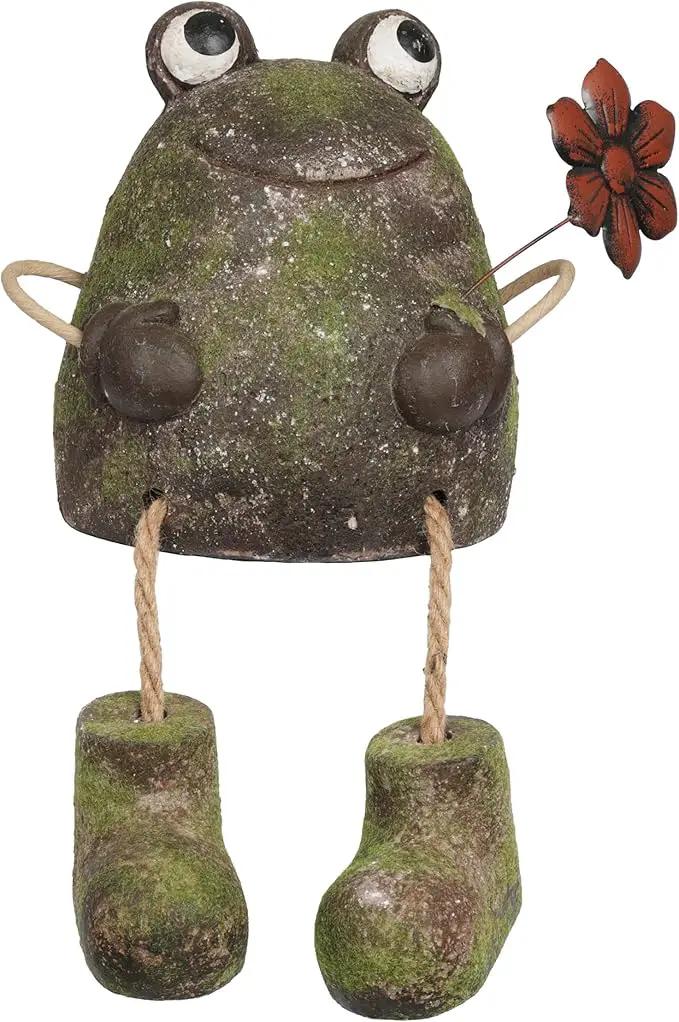 Alpine Corporation MCC834 Indoor/Outdoor Frog with Flower Garden Statue, Playful Frog Statue for Yard, 20" H, Green by GreenHaven Gardens