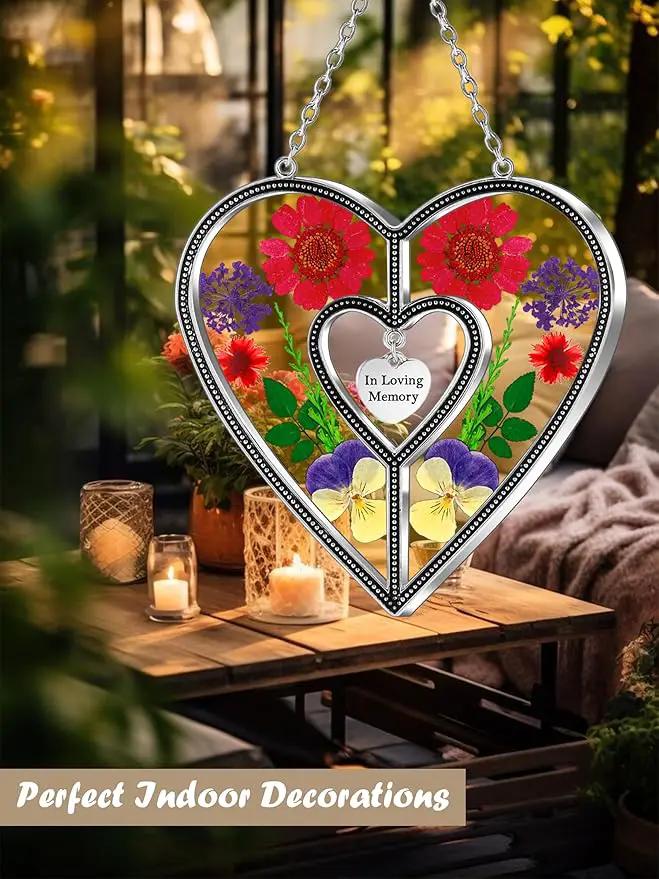 KY&BOSAM Heart Suncatcher In Loving Memory Memorial Gift for Loss of Loved One Unique Sympathy Gift Idea Real Flower Suncatcher Bereavement Grief Gift Box for Loss of Mom Friend Son Daughter Dog Decor by GreenHaven Gardens