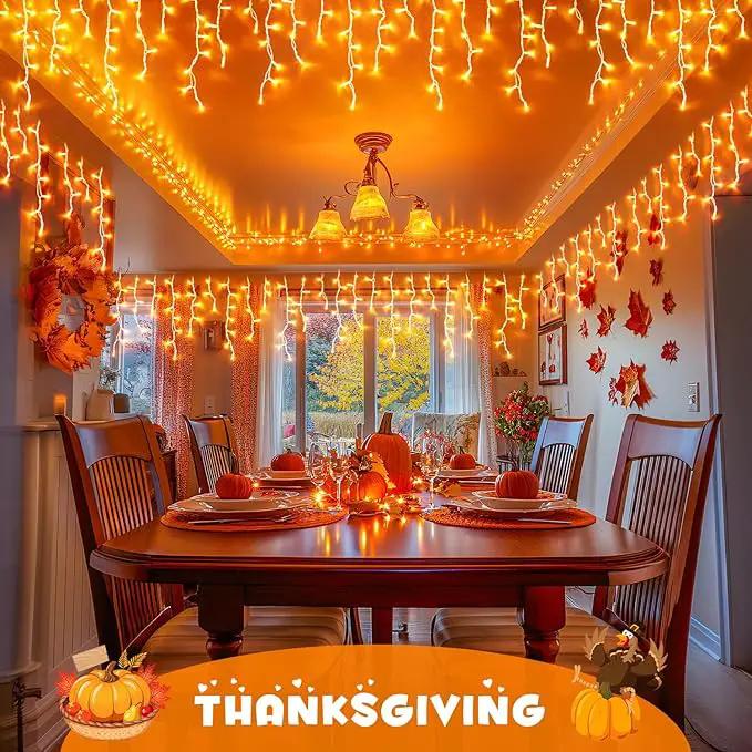 JMEXSUSS Orange Lights for Thanksgiving, 400 LED Orange Icicle Lights Outdoor, 8 Modes Orange Lights with 80 Drops Thanksgiving String Lights Plug in for Fireplace Indoor House Roof Outdoor Holiday by GreenHaven Gardens