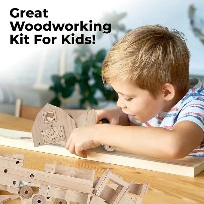 Kraftic Woodworking Building Kit for Kids and Adults, Set of 3 Educational DIY Carpentry Construction Wood Model Kit Toy Projects for Boys and Girls - Off-Road Vehicle, Flatbed Truck, Barn Birdhouse by GreenHaven Gardens