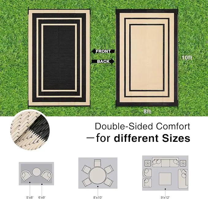 OLANLY Outdoor Rug 8x10 ft Waterproof, Reversible Outdoor Plastic Straw Rug, RV Mat, Indoor Outdoor Carpet Clearance for Patio, Camping, Balcony, Deck, Backyard, Black & Beige by GreenHaven Gardens